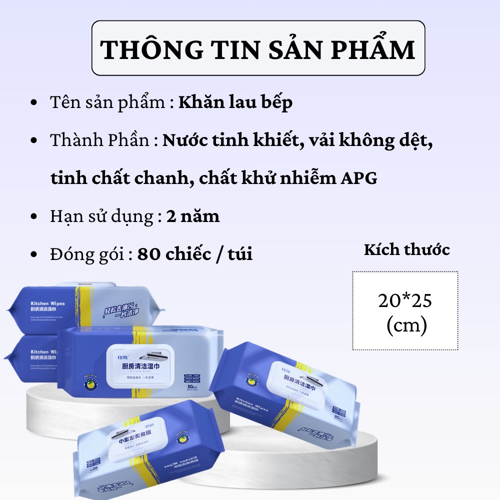 Giấy Ướt Lau Bếp Hương Chanh Thơm Mát Không Độc Hại Gói 80 Tờ Siêu To - Khăn Ướt Lau bếp CHuyên Dụng - HÀNG CHÍNH HÃNG MINIIN