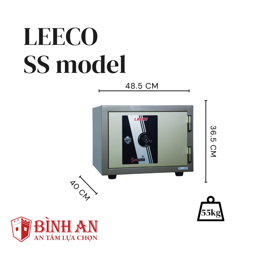 Két sắt Thái Lan LEECO SS Nặng 53kg, Cao 37cm, Đựng Vừa Hồ Sơ A4, Chịu Nhiệt Độ 1050 Độ C Trong 120 Phút - Hàng Chính Hãng