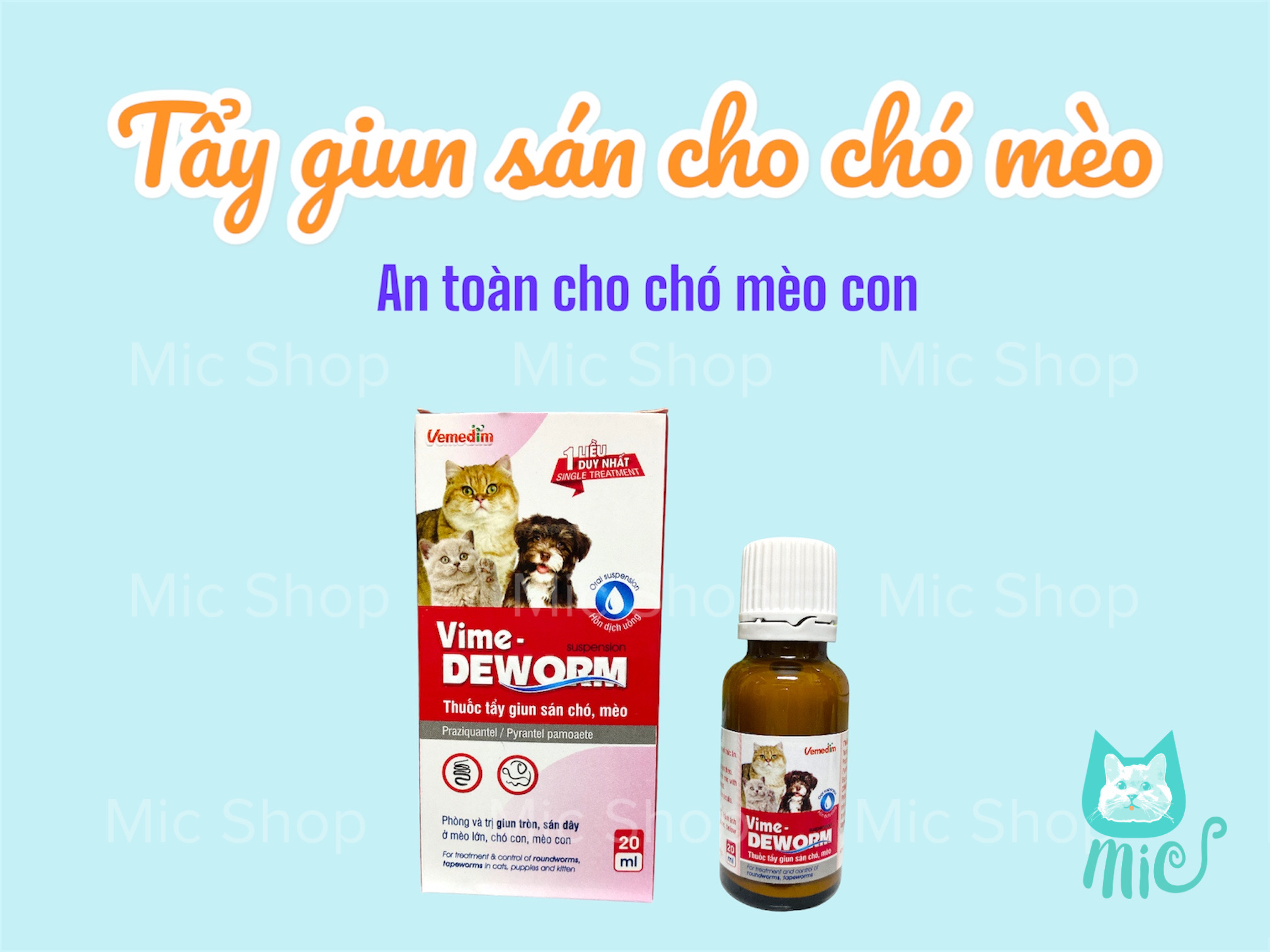 Vime-Deworm Tẩy giun sán chó mèo (dùng được cho chó mèo con)