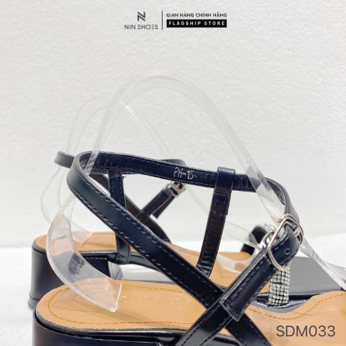 Giày sandal nữ Ninshoes - Sandal cao gót 3p mũi vuông đế vuông quai đính đá