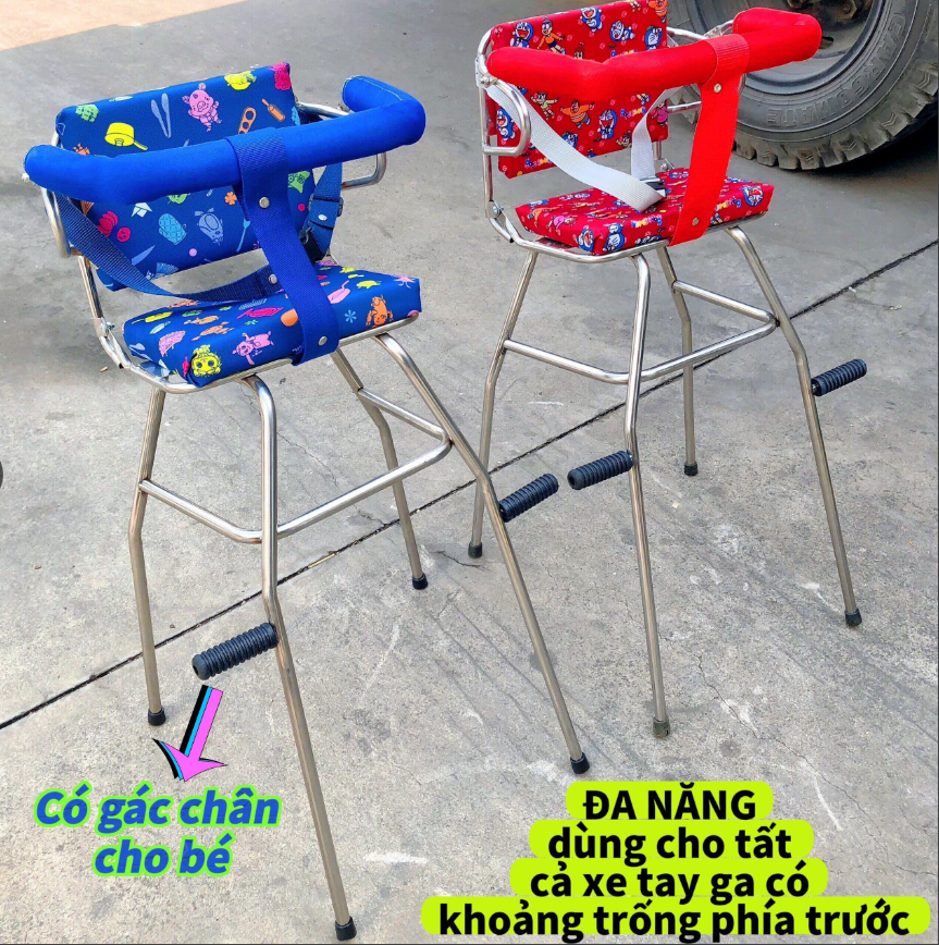 Ghế ngồi xe máy Xe Ga, Yên Nệm, Không Tựa,Có tựa,Có Vòng,Có Gác Chân,An Toàn , GHẾ GA GẬP INOX CHO BÉ