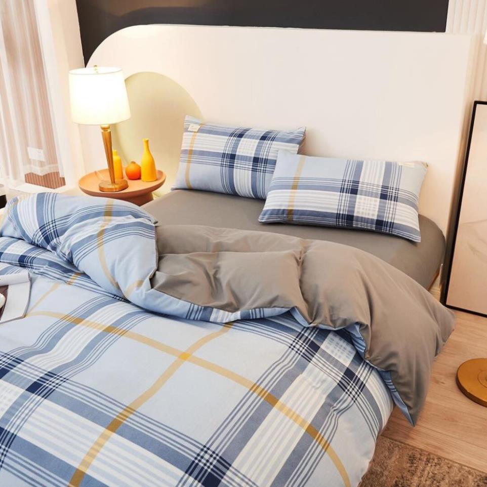 Bộ chăn ga gối Cotton TC sọc caro 4 món đủ kích thước 1m2 đến 2m*2m2