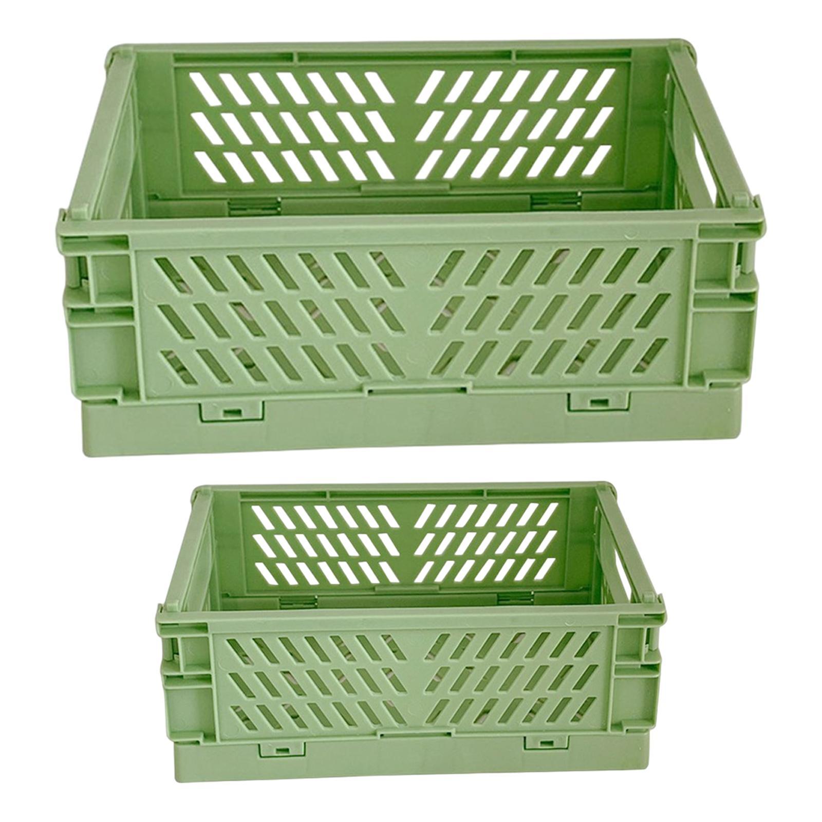 2x Folding Storage Basket Storage Crate with Handle for Bedroom Desk Green