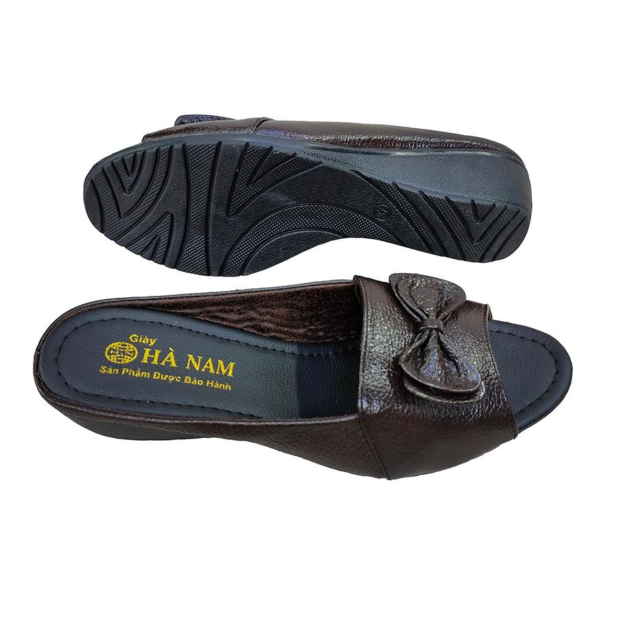 Dép Nữ Quai Ngang Đế Xuồng HÀ NAM Da Bò Thật Cao Cấp 5cm DNU2136c
