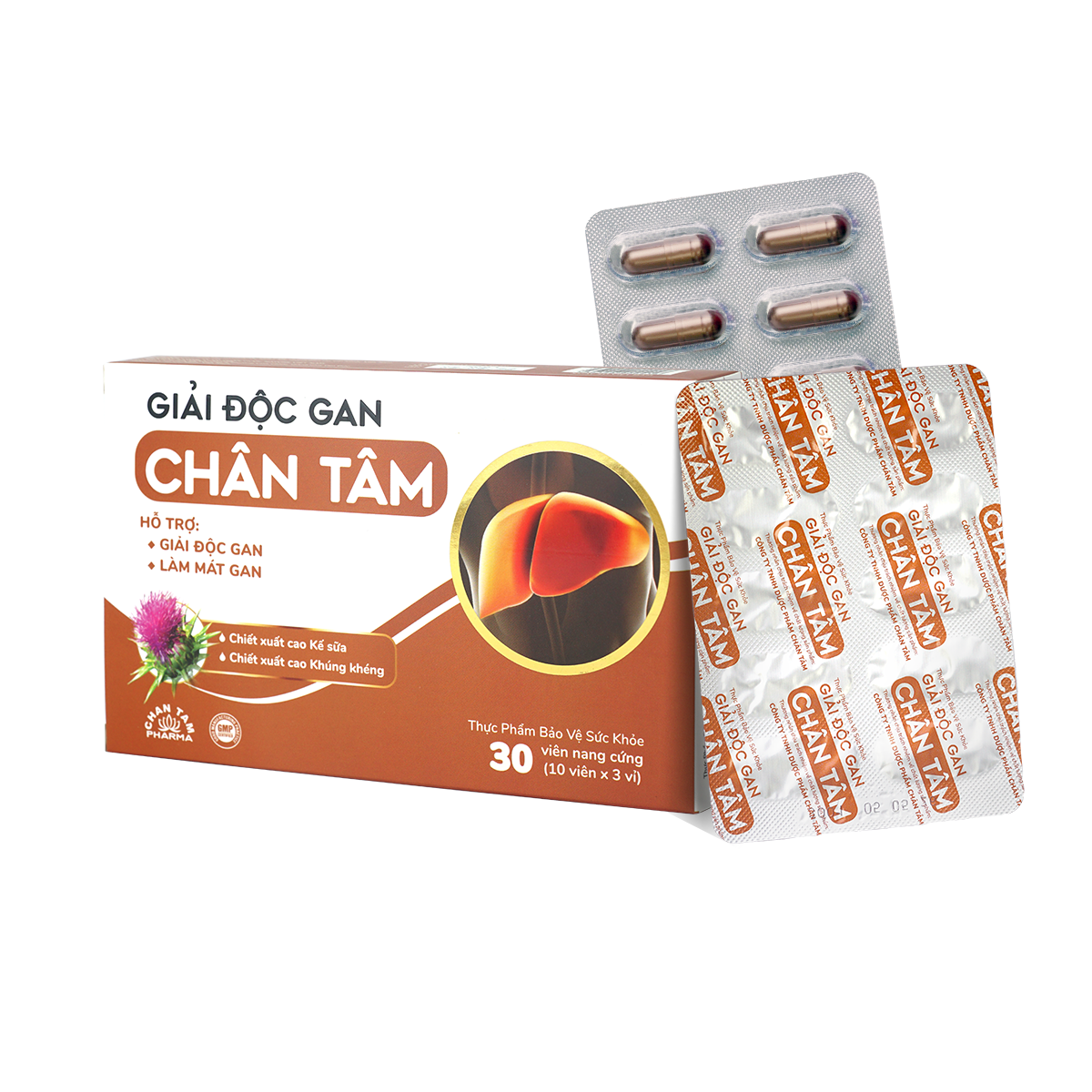 Viên uống giải độc gan Chân Tâm giúp hỗ trợ giải độc gan, làm mát gan, tăng cường chức năng gan – hộp 30 viên