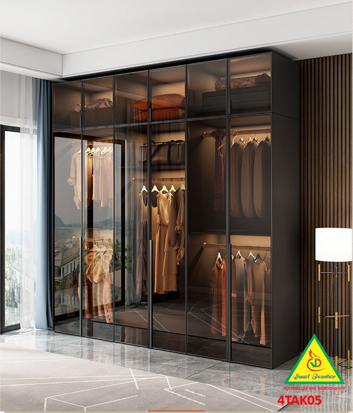 Tủ quần áo gỗ MDF cánh kính cường lực khung nhôm 4TAK05 - Nội thất lắp ráp Viendong Adv