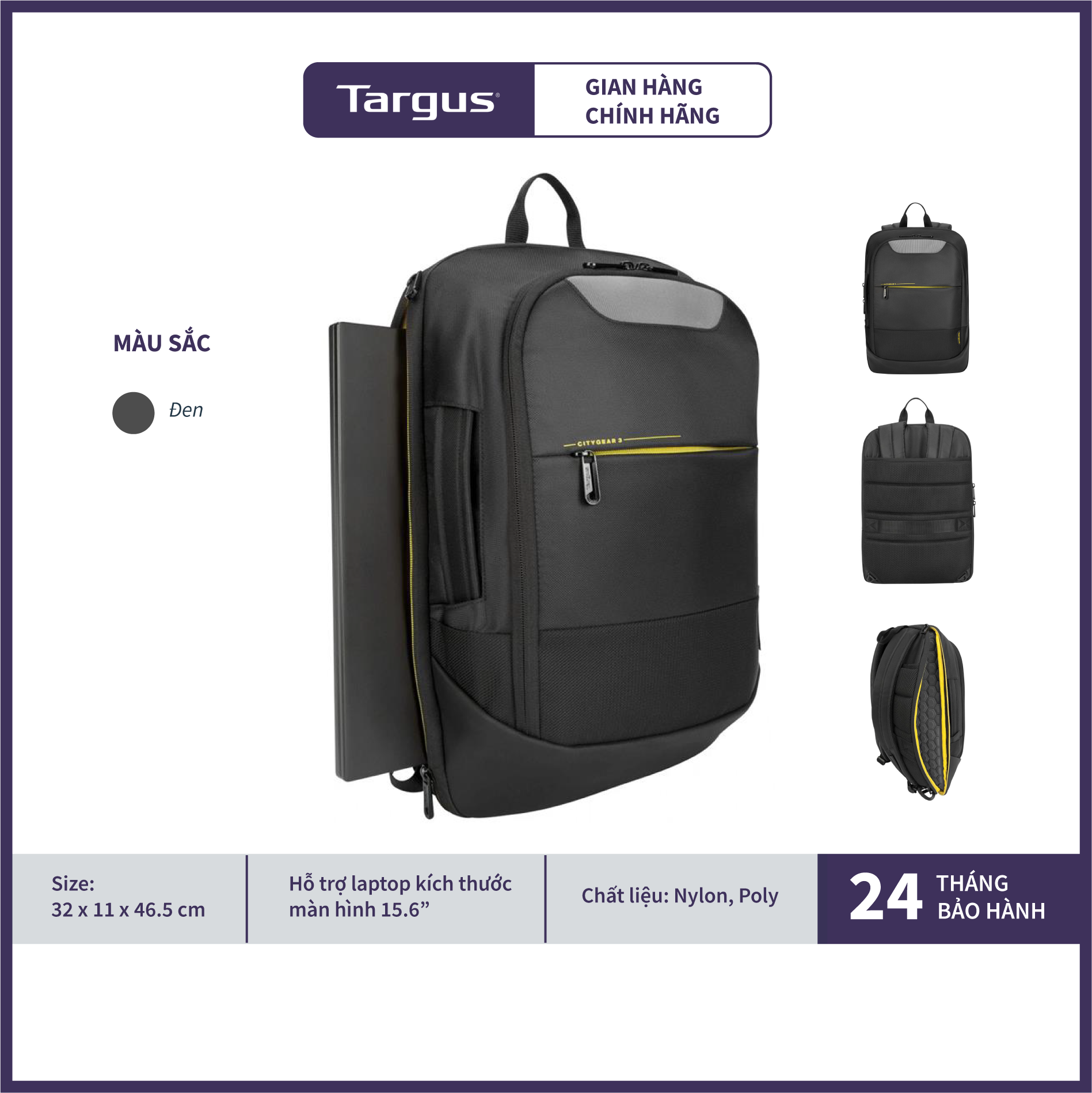 Balo Targus TCG661GL CityGear 14-15.6&quot; Convertible Laptop - Hàng Chính Hãng