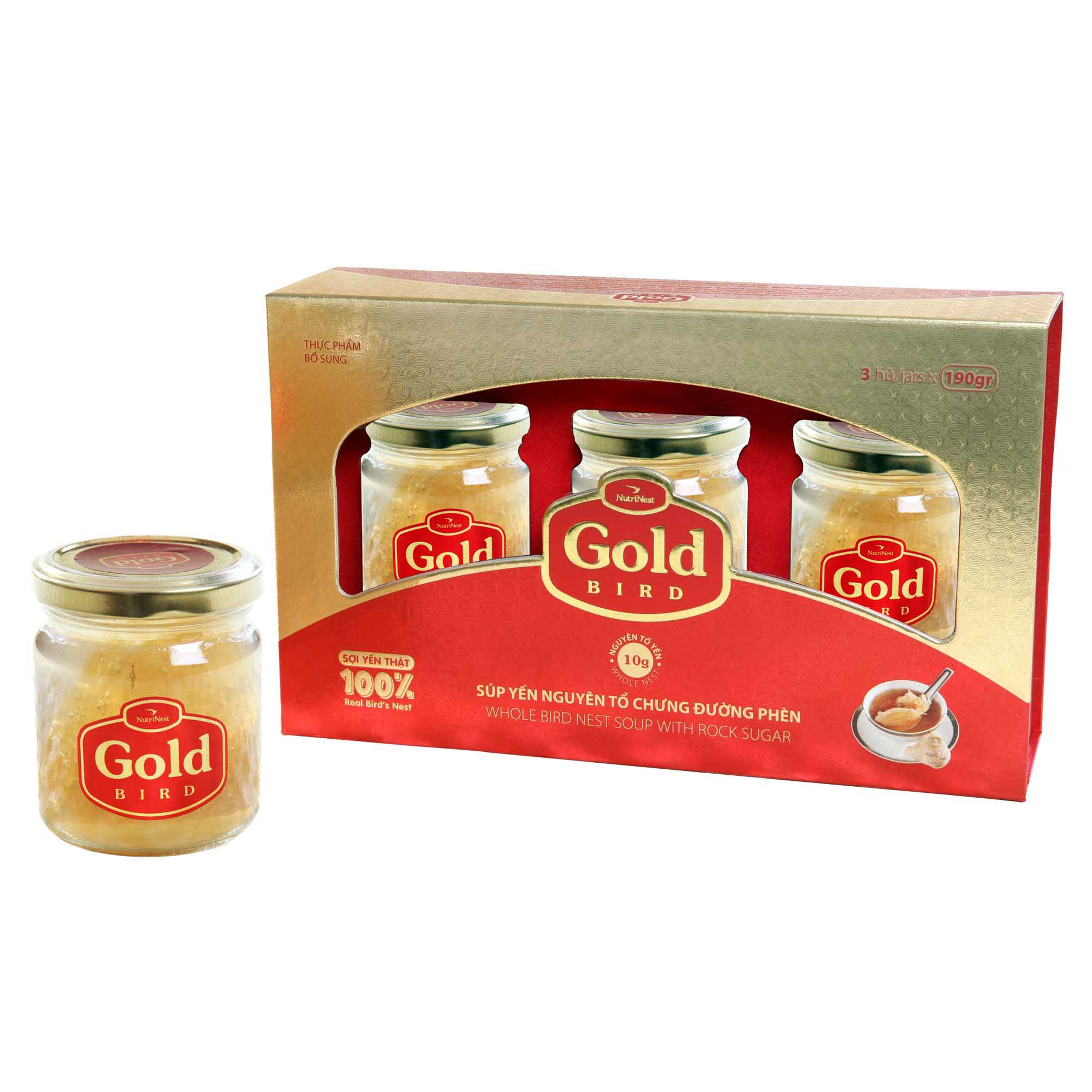 Hộp Quà Gold Bird - Nước Yến Sào Chưng Đường Phèn Nguyên Tổ 10g