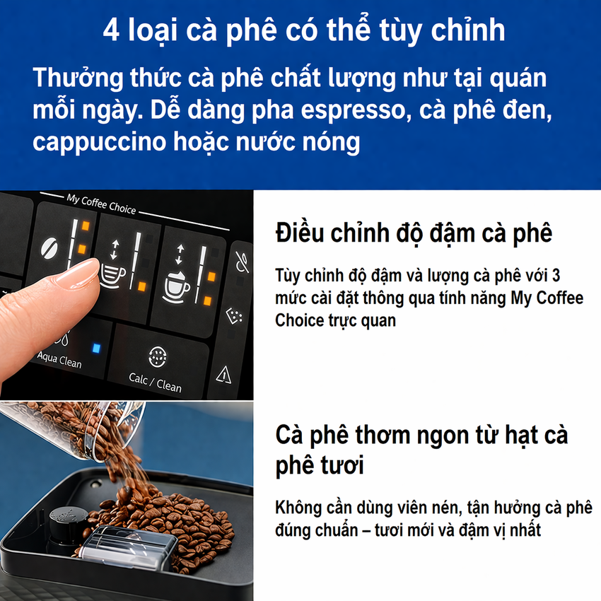 Máy pha cà phê Espresso, Americano tự động và Capuccino, Latte Serial 2200. Thương hiệu Hà Lan cao cấp Philips - EP2124/72. HÀNG CHÍNH HÃNG