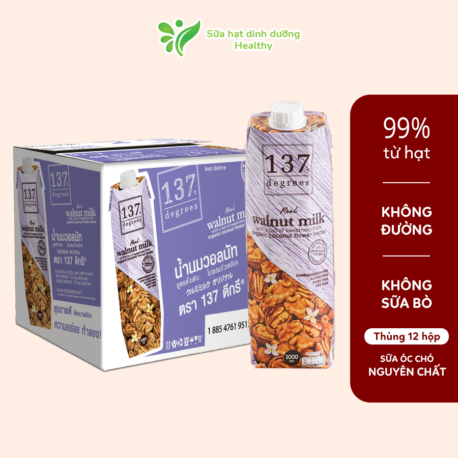 Thùng Sữa Hạt Óc Chó Nguyên Chất 137 Degrees (1000ML x 12 Hộp)