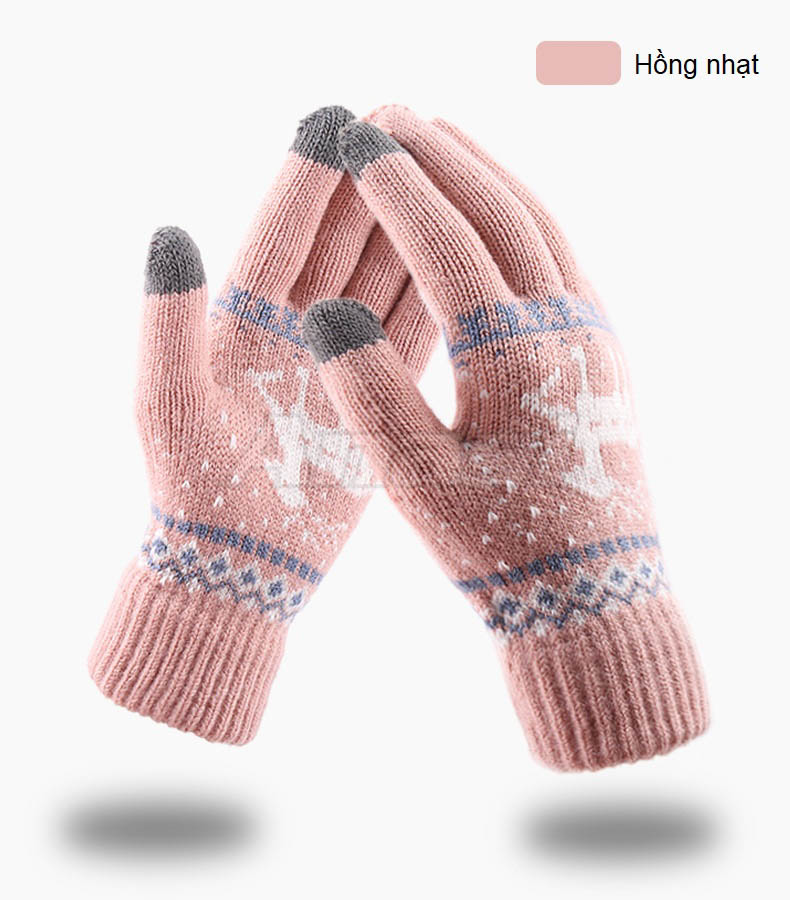 Găng tay len chống nắng nữ Anasi GS33 - Cảm ứng điện thoại - Họa tiết dễ thương