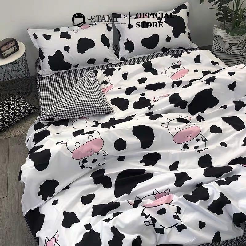 Bộ chăn ga gối đệm cao cấp cotton poly con bò sữa cute miễn phí bo chun drap giường ga trải giường P05