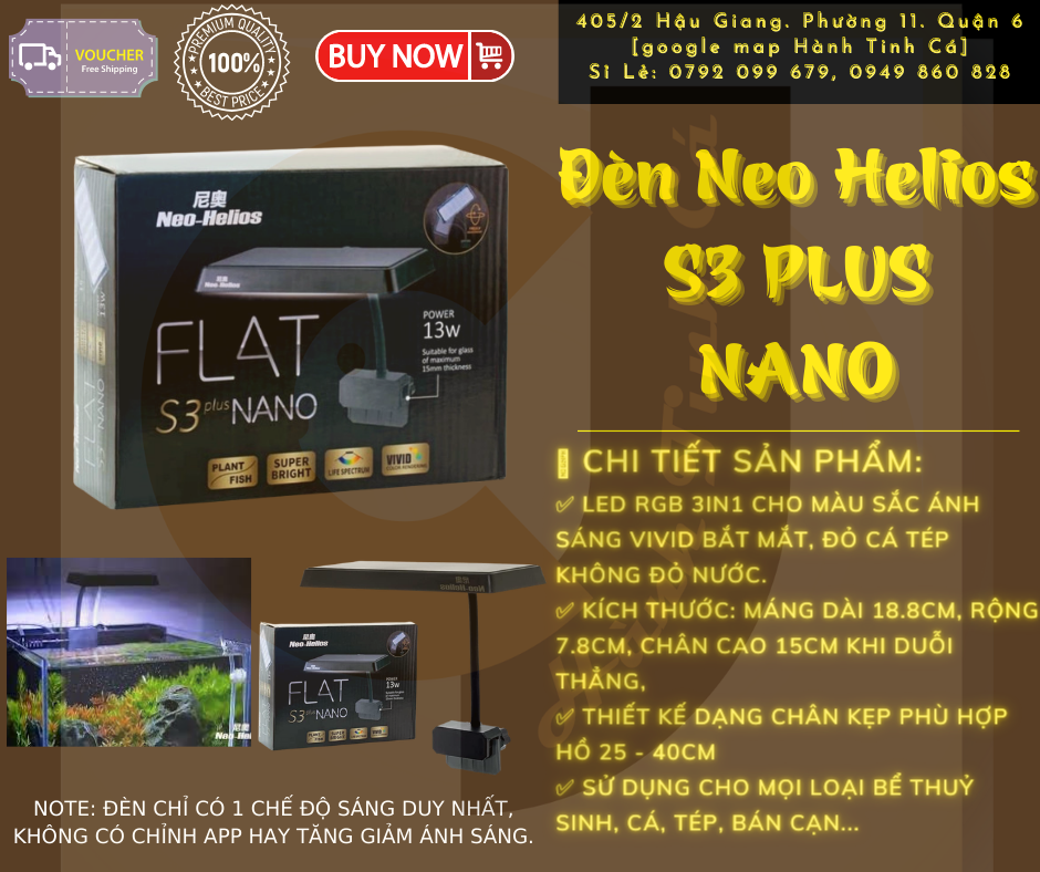 Neo-Helios FLAT S3 PLUS NANO - siêu phẩm Đèn Đỏ Cá KHÔNG Đỏ Nước hồ thủy sinh cá tép tôm cảnh