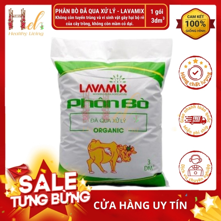 Phân Bò Đã Qua Xử Lý 3 dm3 - Lavamix Trồng Rau Sạch Bằng Đất Sạch, Xơ Dừa Và Phân Bón Hữu Cơ