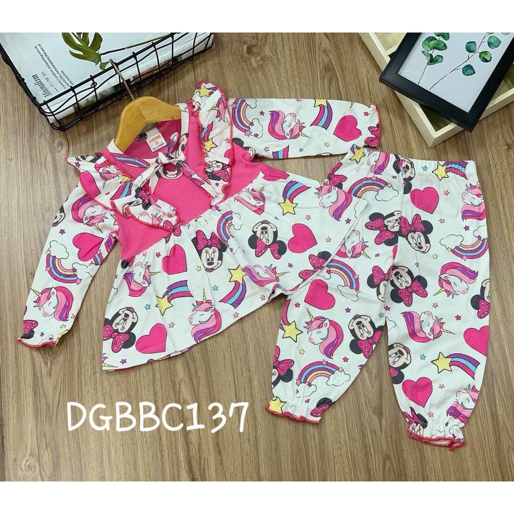 Bộ dài tay bánh bèo dáng xòe thun cotton xuất khẩu cho bé gái từ 11 đến 23kg - Bộ dài tay bé gái