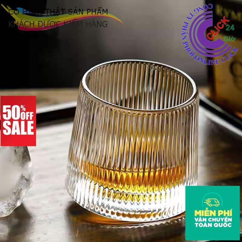 Bộ 6 Cốc Xoay Ly Uống Rượu Whiskey Cốc Vại Đứng Cốc Con Quay Thủy Tinh Cường Lực Đế Xoay - Hàng Cao Cấp