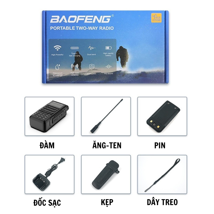 Bộ đàm cầm tay Sothing Baofeng UV-16, băng tần kép, chống nước IP68, Pin Li-on sạc trực tiếp bằng cổng USB, Type-C - Hàng chính hãng