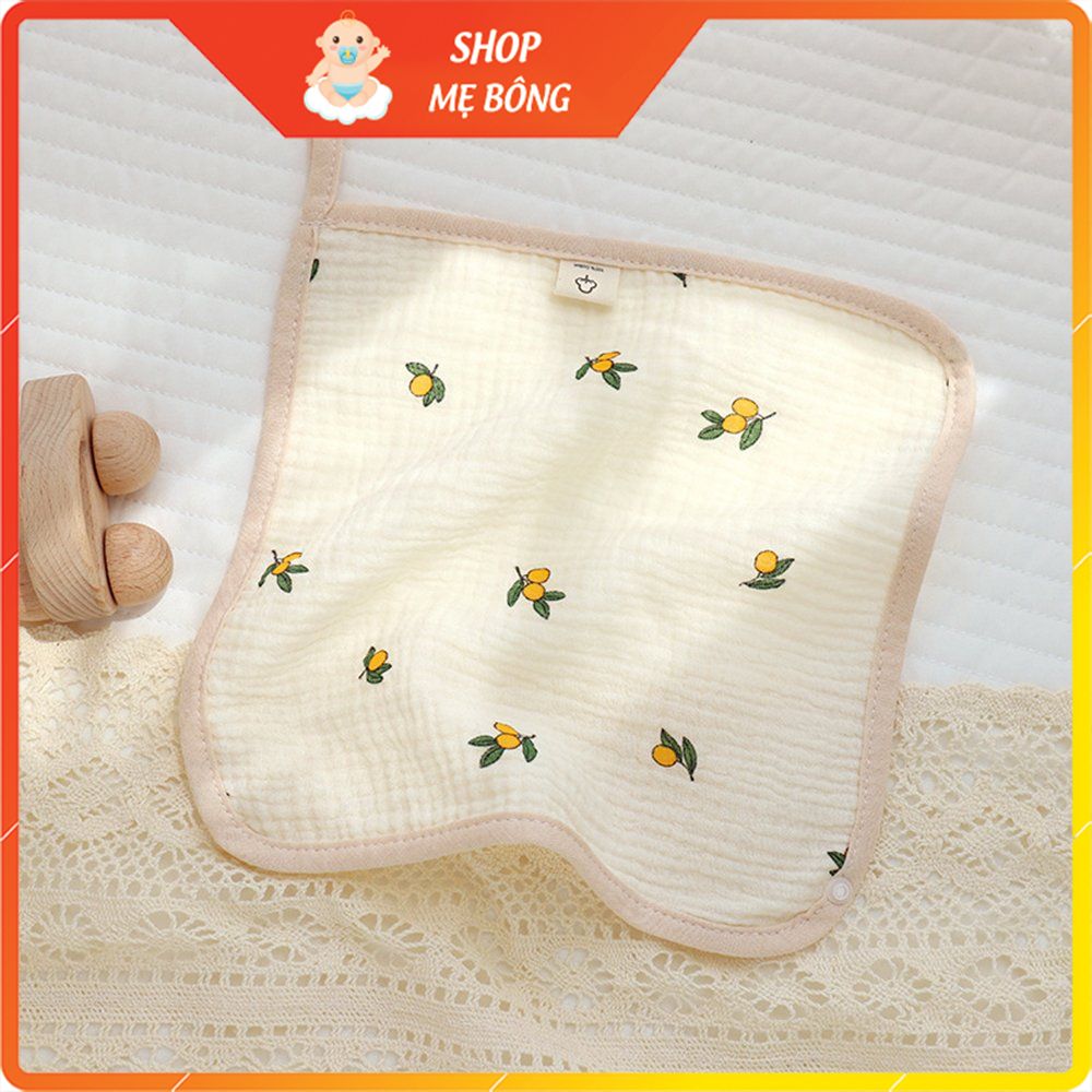 Khăn yếm vuông cho bé chất liệu cotton 3 lớp họa tiết gấu đáng yêu