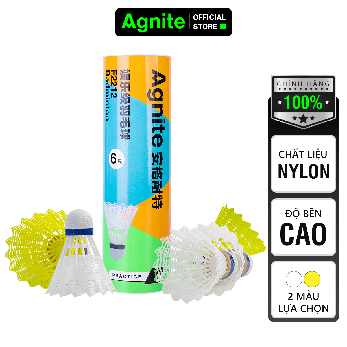 [Hộp 6 quả] Cầu lông nhựa chính hãng Agnite - siêu bền - phù hợp tập luyện, chơi thể thao - F2212