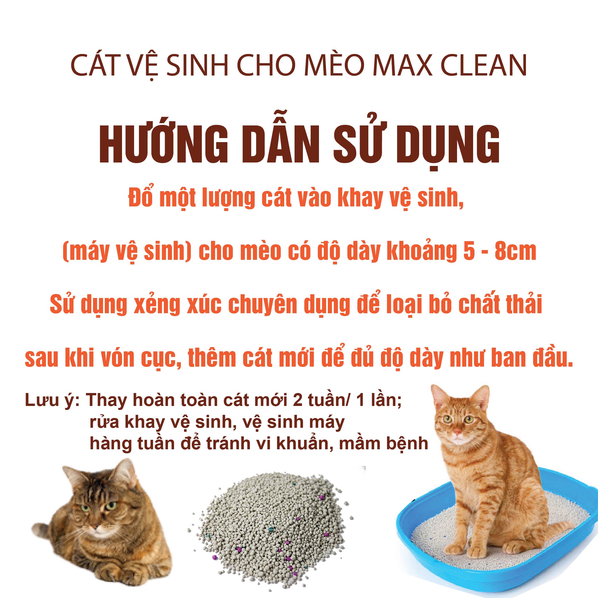 Cát Vệ Sinh Cho Mèo Cao Cấp Max Clean Vón Cực Nhanh, Rất Ít Bụi, Thấm Hút Tốt, Trọng Lượng 4Kg