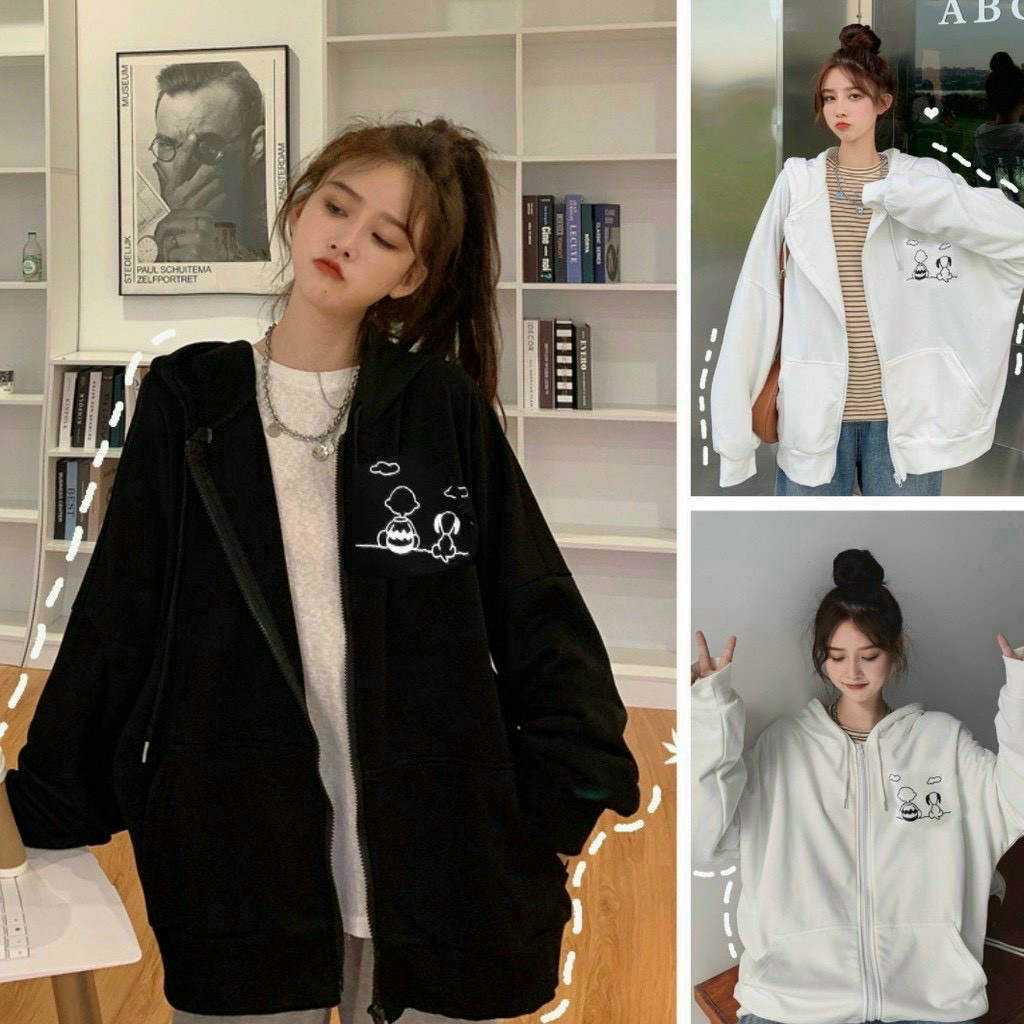 HOODIE ZIP HOẠT HÌNH️ áo khoác chống nắng dây kéo form rộng nam nữ có nón ULZZANG style, Áo khoác chống nắng nỉ tia kéo dày dặn, Áo Khoác Nỉ In Hình Đôi Bạn Thân Zip From Rộng Unissex