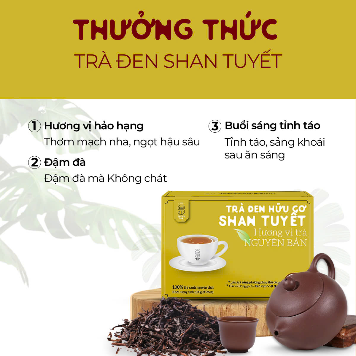 Trà Đen Loại đặc biệt | 100% Chứng nhận hữu cơ USDA Organic | Loại 1 búp 2 lá lên men | Thơm mạch nha, Đậm vị, ngọt hậu sâu 100g