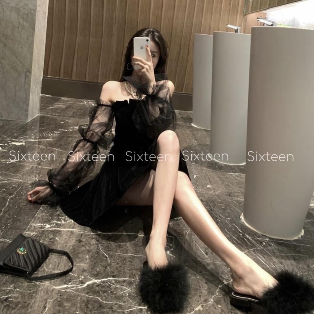 Đầm Nữ, Váy Nữ, Tay Phồng Dáng Xòe Hở Vai Quyến Rũ Phong Cách Hàn Quốc SIXTEEN. ! *