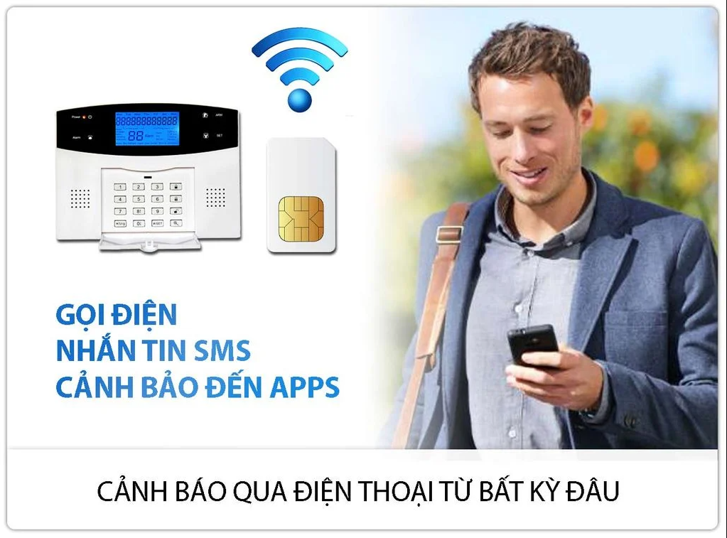 Bộ Thiết Bị Chống Trộm GP05W Dùng SIM + WIFI Cảm biến Không Dây 433MHz Còi Hú Siêu To- Hàng Chính Hãng