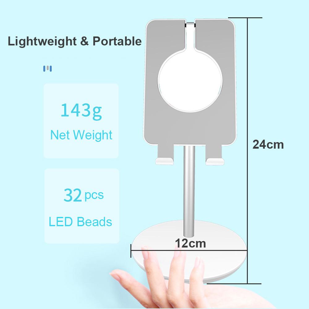 Giá đỡ điện thoại thông minh để bàn với đèn LED Beauty Light 3500K-6000K có thể điều chỉnh độ sáng để phát trực tiếp