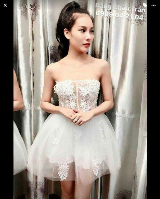 Đầm lưới kết ren tầng lưới xòe