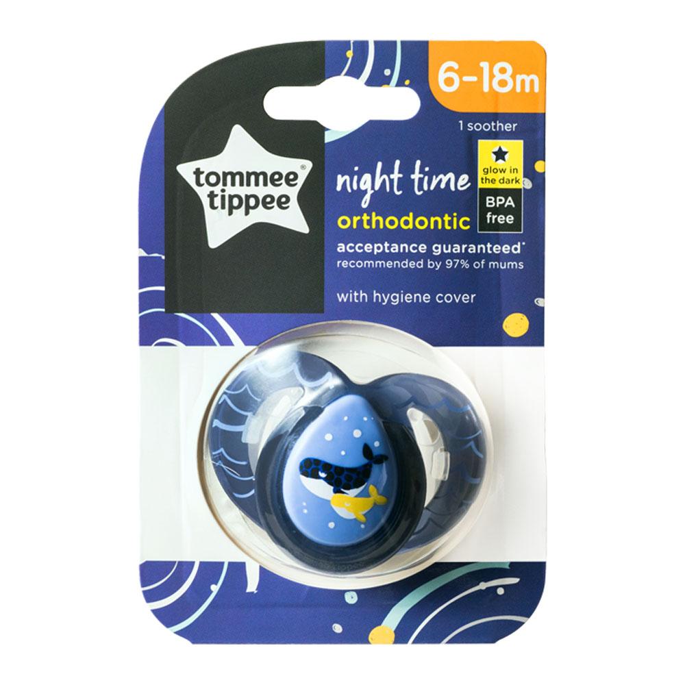 Ty ngậm dạ quang cho bé Tommee Tippee Night Time 6-18 tháng (vỉ đơn)  - Cá Voi