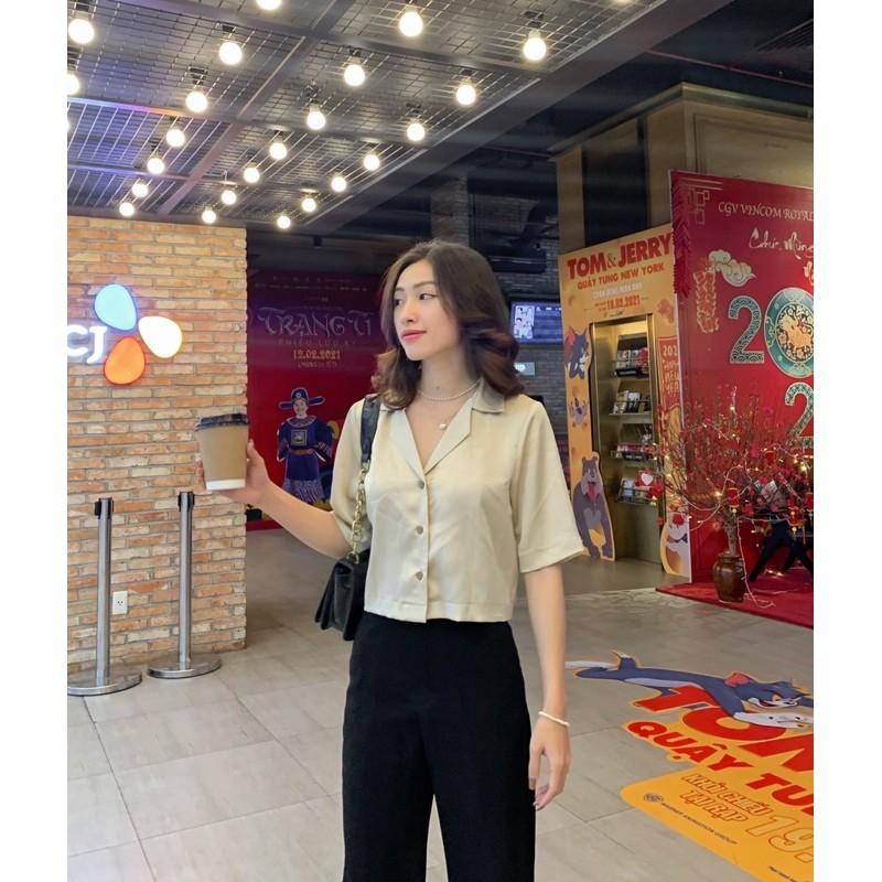 ZIEL Sơ mi dáng croptop lụa | Oak Top