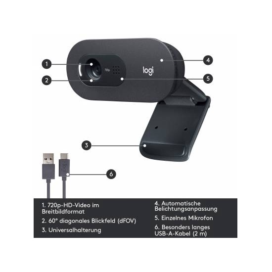 Webcam Logitech C505 HD 720P tích hợp Micro - Hàng Chính Hãng