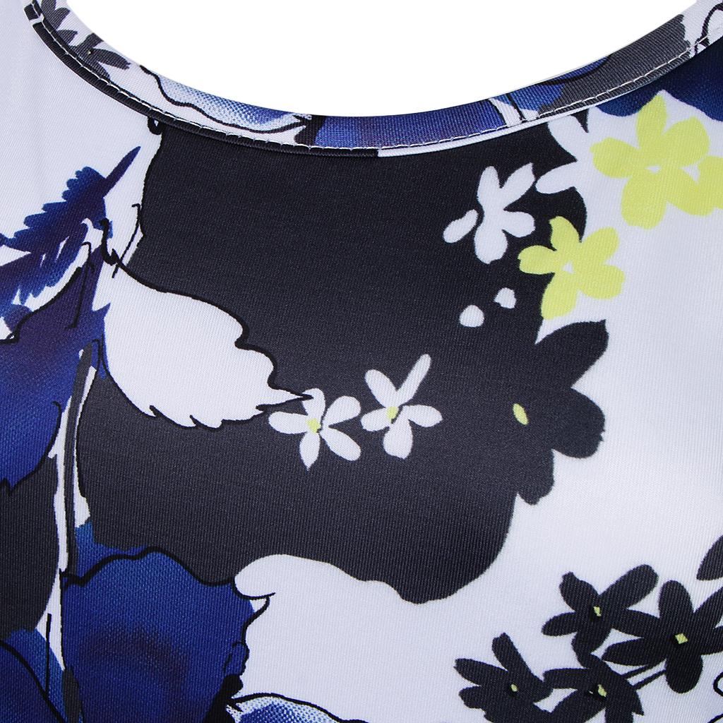 Women Floral Dress Summer Sleeveless Round Neck Casual Flared Midi Dress