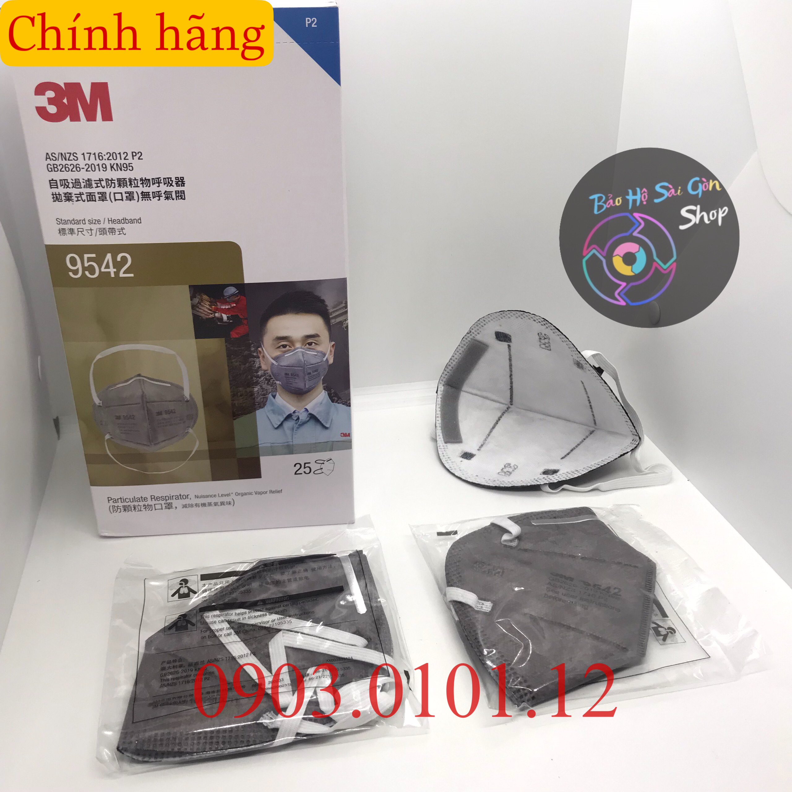 Khẩu trang 3m 9542 đệm mũi cao cấp, khẩu trang kn95 chính hãng lớp lọc than hoạt tính tiệt trùng đóng bịch kín riêng