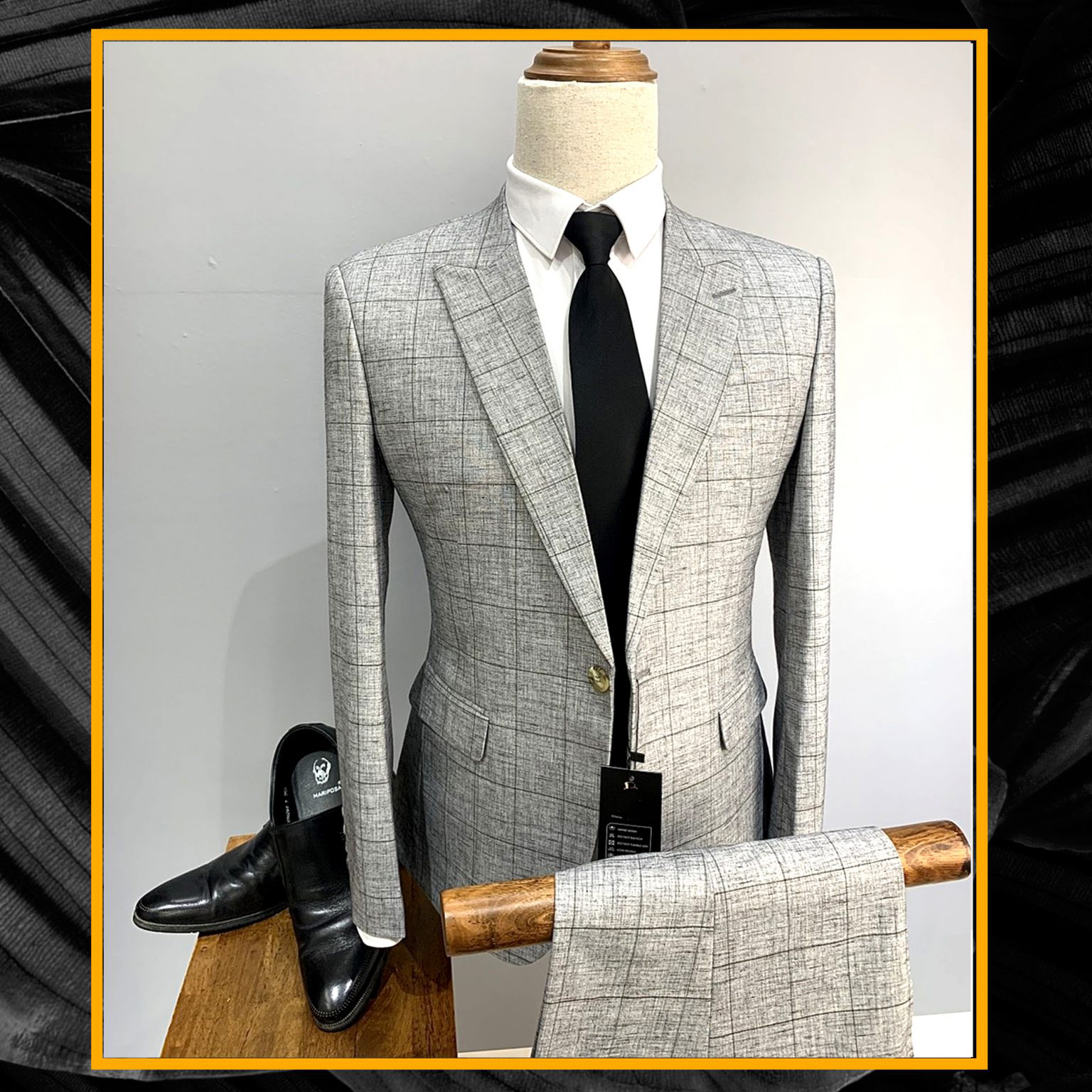 Bộ vest nam màu ghi kẻ Hàn Quốc