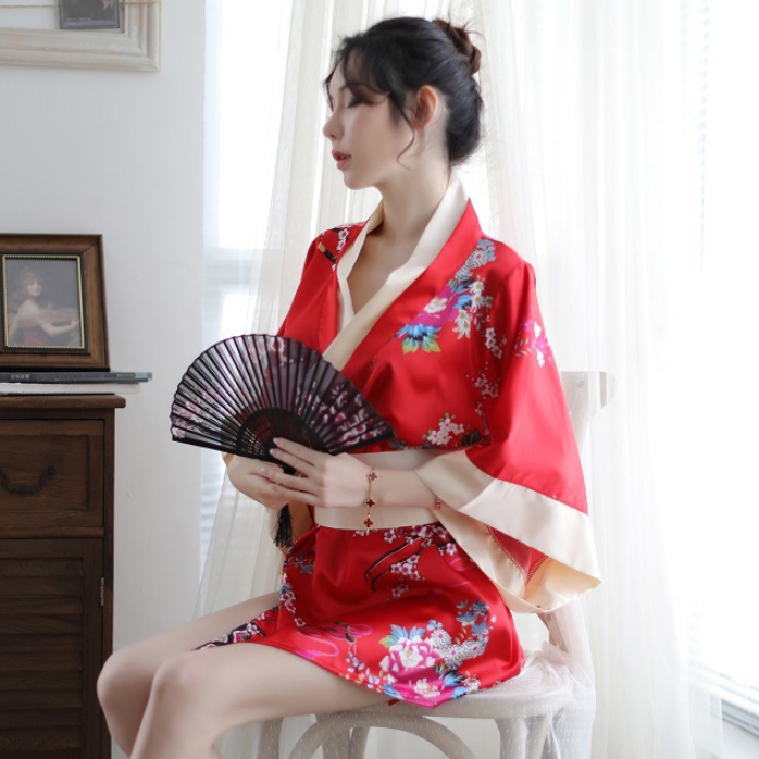 Bộ đồ ngủ kimono lụa cao cấp - Màu đỏ