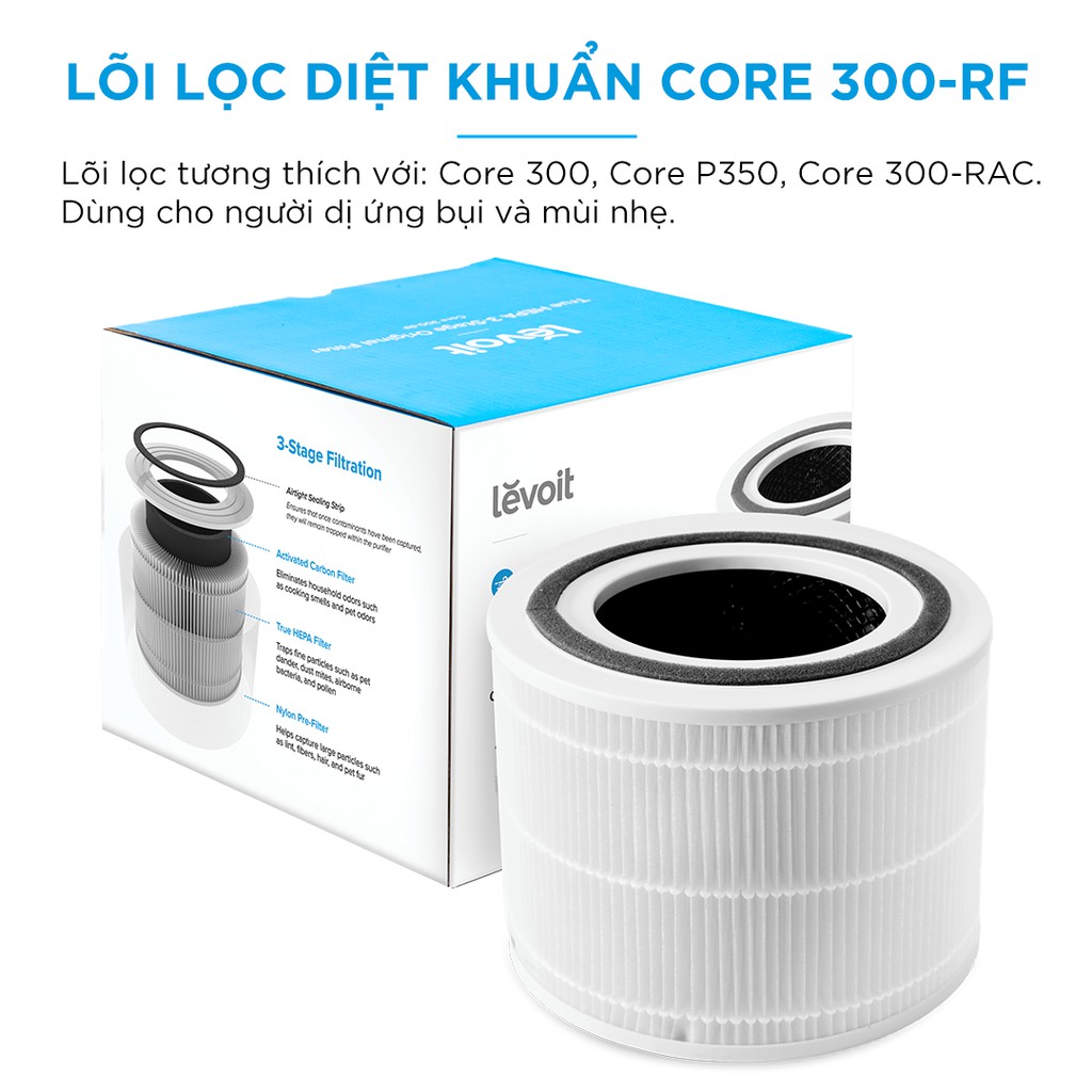 Lõi cho máy lọc không khí Levoit Core 300-RF -  Hàng Chính Hãng- Công Nghệ HEPA, 3 lớp lọc