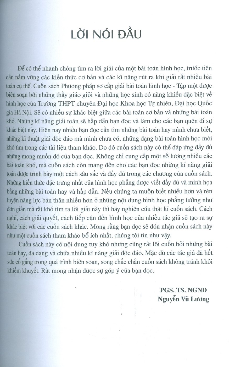 Phương Pháp Sơ Cấp Giải Bài Toán Hình Học - Tập 1