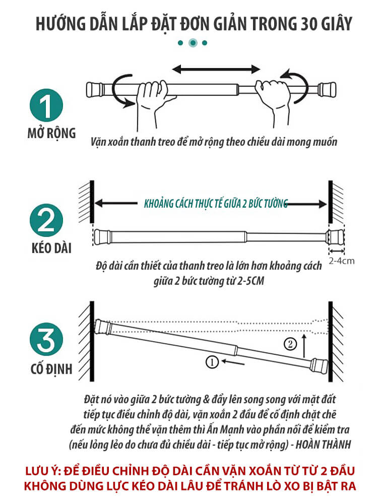 Thanh Treo Rèm Gắn Tường Treo Đồ Đa Năng Hamart Phơi Khăn Quần Áo Dán Tường Ống Hợp Kim 1.3CM