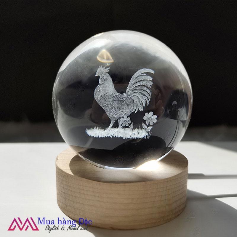 Bộ Quà Tặng Quả Cầu Pha Lê 3D larser LED 12 Con Giáp Tuổi Dậu