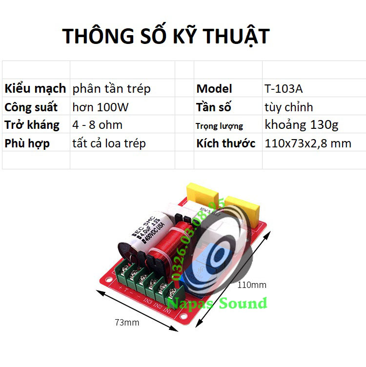 PHÂN TẦN LOA TRÉP 450 750 CÓ ĐIỀU CHỈNH ÂM - MẠCH PHÂN TẦN TRÉP RỜI - PHÂN TẦN LOA TREBLE KÈN