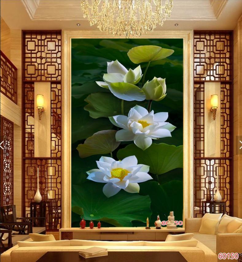 Tranh treo tường phòng khách Hiện đại Hoa sen dọc/Gỗ MDF Hàn Quốc chống ẩm mốc, mối mọt