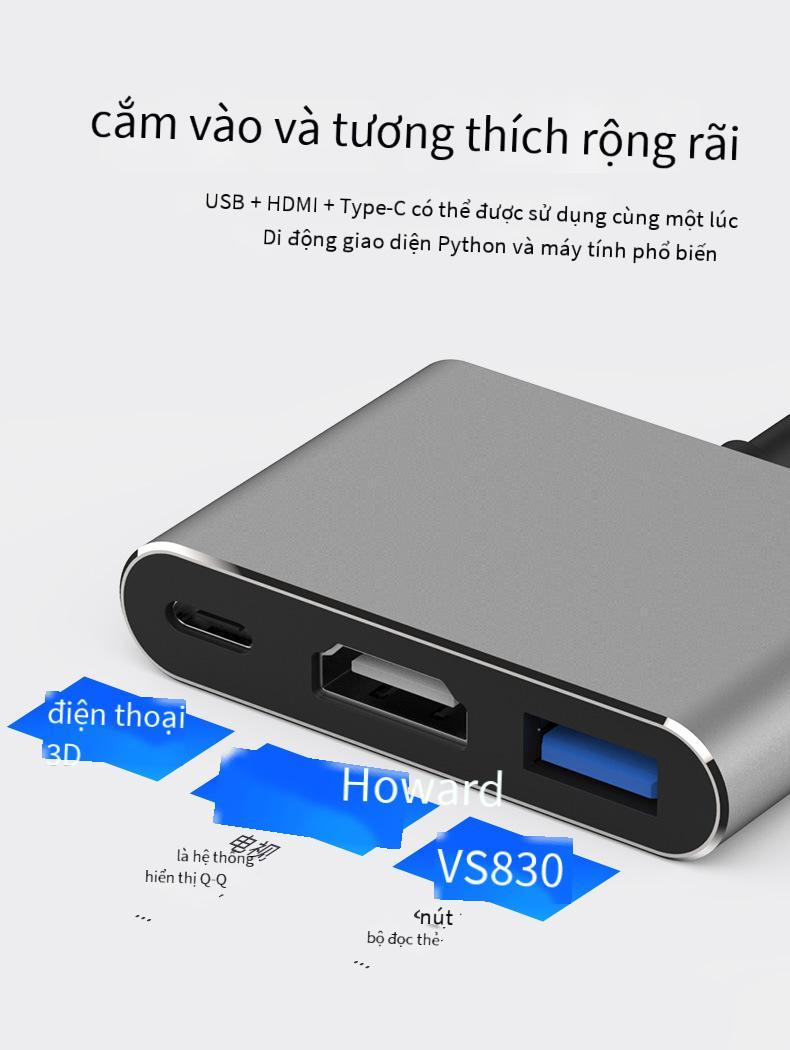 Đảm bảo chất lượng Cáp chuyển đổi 3 trong 1 vỏ nhôm 4K độ nét cao USB3.1 đế cắm đa năng chuyển đổi Type-C sang HDMI
