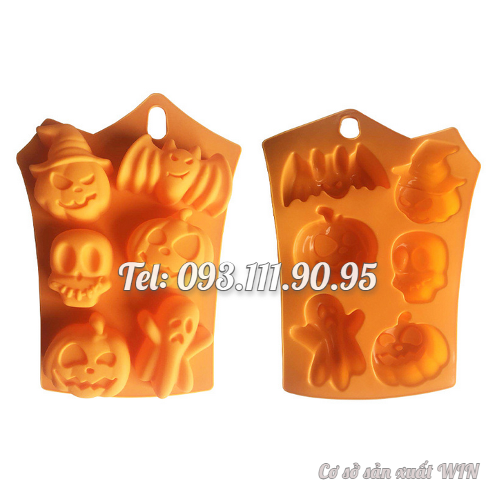 Khuôn silicon làm bánh, rau câu, socola 6 hình Halloween – Mã số 1495