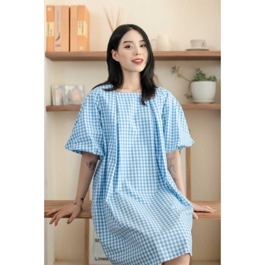 LIIN - Đầm kẻ caro tay bồng bềnh