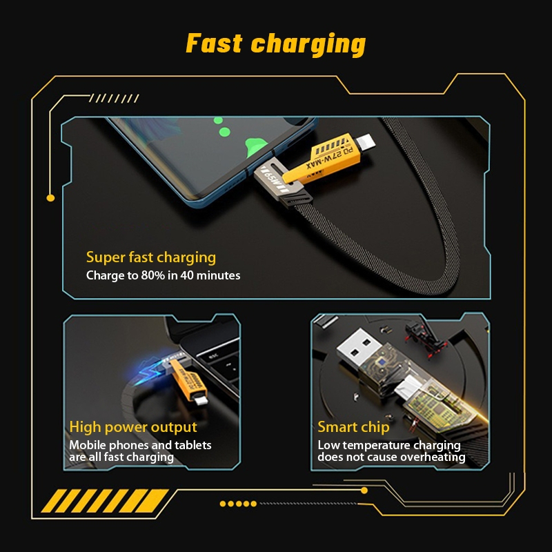 Cáp Sạc 4 Trong 1 đa năng dài 1 mét - công suất 65W, dùng cho nhiều dòng điện thoại