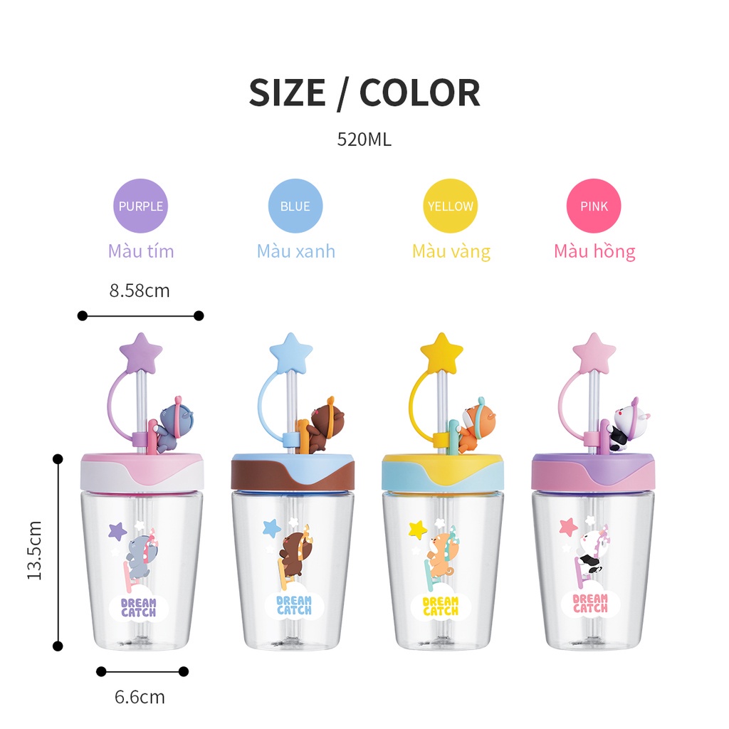 Ly nhựa LocknLock Dream Catcher ABF779 520ml có nắp đậy ống hút