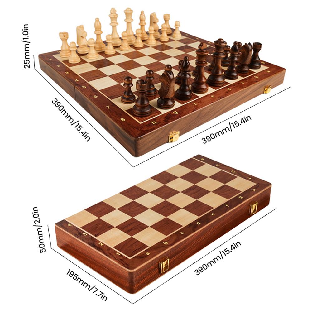 Wooden Chess Board Set 15 Inch International Chess Game Foldable Chess Board with Crafted Chess Pieces and Storage Slots