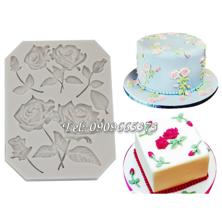 Khuôn silicon làm viền bánh, fondant, rau câu, socola hoa hồng đôi – Mã số 1135